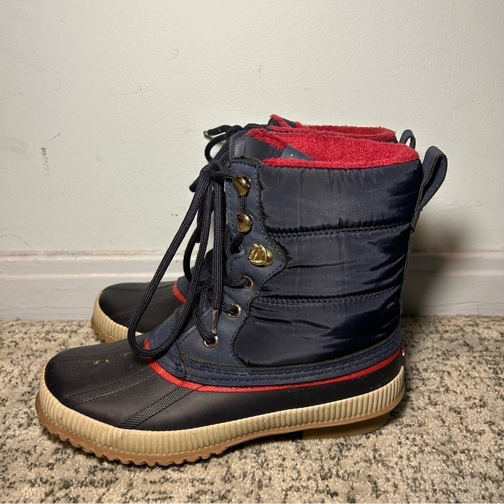 Tommy Hilfiger Mica Brogue Navy Blue & Red Ankle Lace Up Winter Boots Size 6